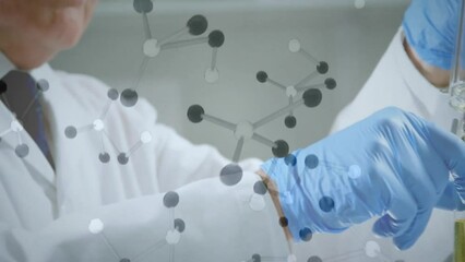 Poster - Animation of scientific data processing over caucasian male scientist in laboratory