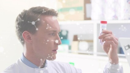 Poster - Animation of scientific data processing over caucasian male scientist in laboratory