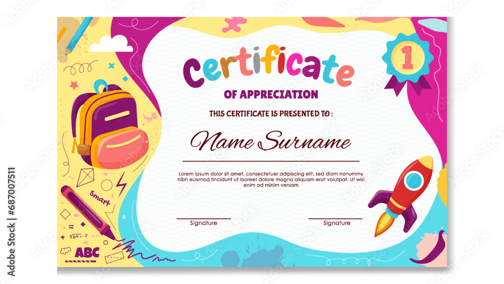 Fun Colorful Certificate Template for Kids Stock Vector | Adobe Stock