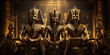 Golden statues of three ancient Egyptian gods in the temple.