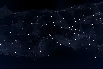 Leinwandbilder - Abstract polygonal space with connecting dots and lines. Dark background. Connection structure. 3d Widescreen isolated on transparent background. Generative Ai.