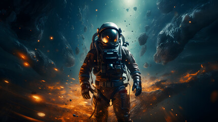 astronaut in the galaxy with milky way on the background