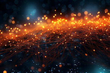 Fototapete - Data background of wires and glowing particles. Generative Ai.