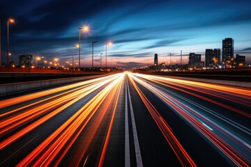 Sticker - Photo of the highway in the evening, all blurred, with a shutter speed of 60 seconds.