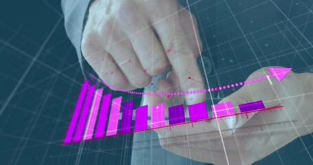 Poster - Animation of statistical data processing against mid section of businessman using a glass sheet