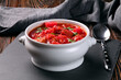 traditional Ukrainian borscht or red soup in the bowl