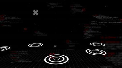 Poster - Animation of flowchart of circles and computer language over black background