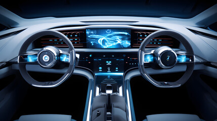 Futuristic instrument panel of vehicle. Generative Ai.