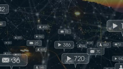 Poster - Animation of notification bars, connected dots over time lapse of moving vehicles on road