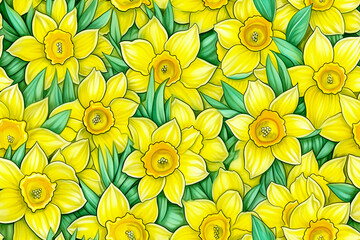 Wall Mural - A seamless repeat and fully tileable background of daffodil flowers suitable for a spring, easter or Mothers day use