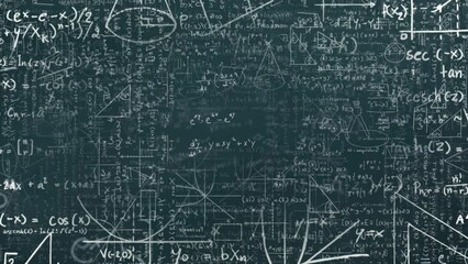 Poster - animation of mathematical equation and diagrams over blackboard