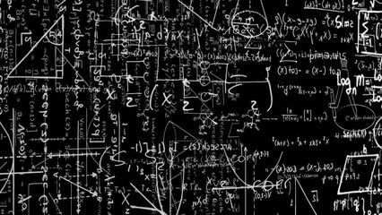 Poster - Animation of mathematical equations and diagrams over black background