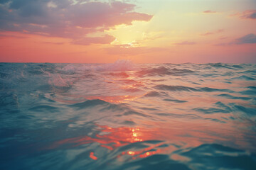Poster - Abstract representation of a sunset over the ocean with warm and cool tones.