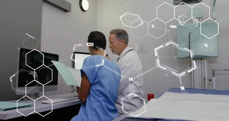 Poster - Animation of data processing over diverse scientists in laboratory
