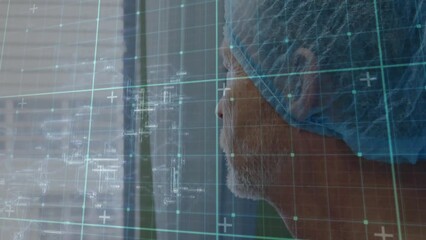 Poster - Animation of data processing over caucasian male surgeon in hospital