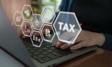 TAX Online Payment And Technology Concept. Taxation, Taxes Burden. State Taxes, Payment, Governant ,calculating Finance, Tax Accounting, Statistics And Data Analytic Reserach, Calculation Tax Return.