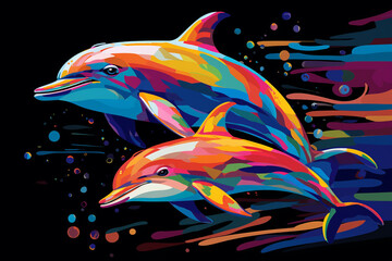 Wall Mural - Pop Art Dolphins: Lessons in Marine Life Patterns.