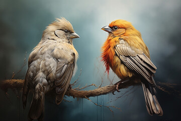 Wall Mural - Contrast in Avian Anatomy: Warm and Cold Tones Explored.