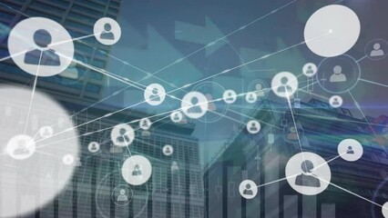 Poster - Animation of network of connections with people icons and data processing
