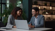 © maru - Happy mid aged business woman manager handshaking greeting client in office. Smiling female executive making successful deal with partner shaking hand at work standing at meeting table