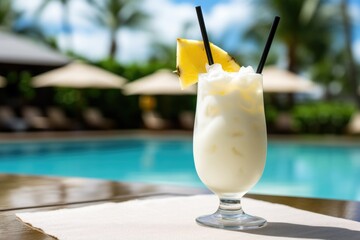 Escape To Paradise: All-Inclusive Resort For Your Summer Getaway - Refreshing Pina Colada Cocktail By The Pool