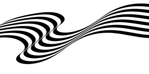 Wall Mural - black on white abstract perspective wave line stripes with 3d dimensional effect isolated on white b