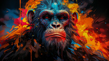 Portrait Of A Gorilla With A Colorful Splash