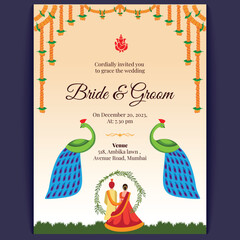 Wall Mural - indian wedding card design, invitation template