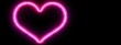 Neon tubes heart shape pink sign over black. Valentines Day card, with  area for text on the left.