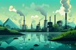 A graphic illustration design on factories polluting air