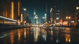 Fototapeta  - An abstract cityscape background at midnight, blending defocused lights and shadows to create a vintage-inspired, cinematic atmosphere.