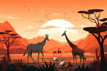 illustration of a wildlife safari in a jungle