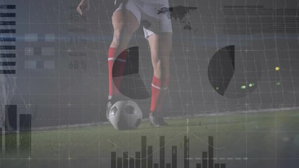 Poster - Animation of financial data processing over legs of male football player with ball
