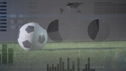 Poster - Animation of financial data processing over legs of male football player with ball