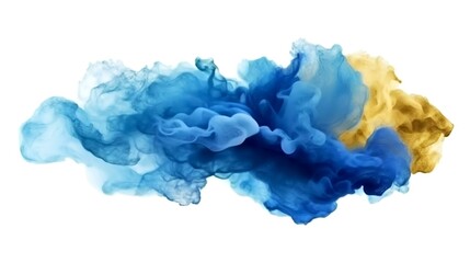 Wall Mural - Blue and yellow smoke isolated on a white background. Abstract cloud of ink in water.