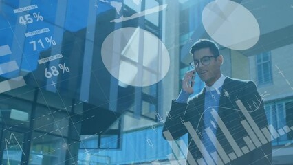 Poster - Animation of financial data processing over biracial businessman using smartphone