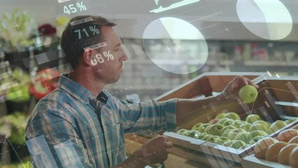 Poster - Animation of financial data processing over caucasian man shopping