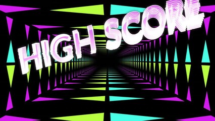 Poster - Animation of high score text and neon pattern on black background