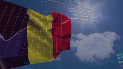 Poster - Animation of financial data processing over flag of belgium