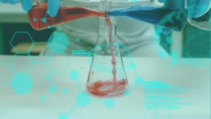 Poster - Animation of scientific data processing over scientist with beakers in laboratory