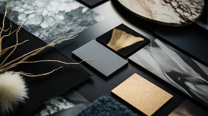 AI generated image - a interior design material moodboard with natural materials