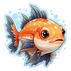 Wall Mural - A cartoon fish with big eyes on a white background.