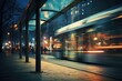 Night scene of bus stop captured with motion blur