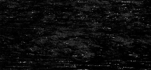 Abstract bitmap glitch grunge texture. Dark retro VHS screen with flickering. Old analog TV with pixel dither effect. Vector background