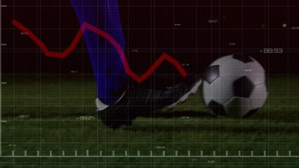 Poster - Animation of financial data processing over football player kicking ball