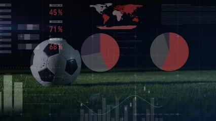 Poster - Animation of financial data processing over football player kicking ball