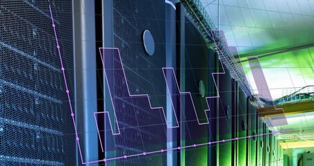 Poster - Animation of graph and changing numbers over data server racks in server room