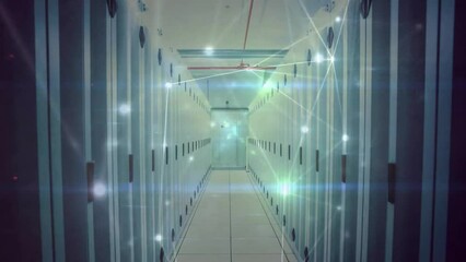 Poster - Animation of dots connected with lines over data server room in background