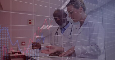 Poster - Animation of graphs, changing numbers over diverse doctors standing and discussing patient reports