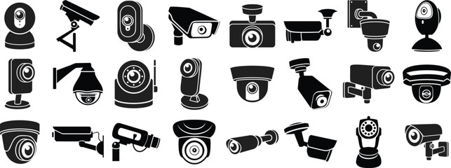 security surveillance camera, cctv vector icons isolated on white background
